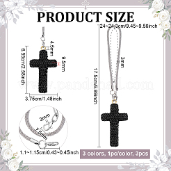 3個3色合金ラインストーンペンダント装飾  車の内装用  クロス  ミックスカラー  175mm  1pc /カラー&nbsp;HJEW-PH0002-04