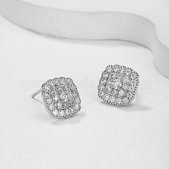 女性用スターリングシルバー製パヴェモアッサナイトスタッドピアス925点  正方形  銀  10x10mm&nbsp;CR3655