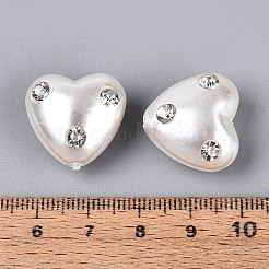 ABSプラスチックパール調ビーズ  ハート  ラインストーン付き  乳白色  19x20x12mm  穴：1.6~2mm&nbsp;SACR-T017-79B