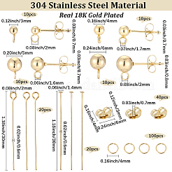 DIYジュエリー作りのパーツキット  202個のステンレススチール製ボールスタッドピアス金具を含む  304ステンレス鋼のピアスキャッチ、ピン、丸カン  18KGP本金メッキ&nbsp;DIY-SP0006-18G
