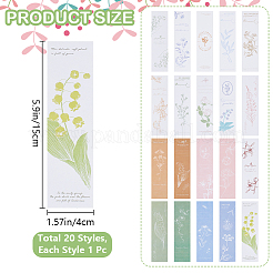 20 個 20 スタイル紙ブックマーク  花模様の長方形  ミックスカラー  150x40x0.3mm  1個/スタイル&nbsp;AJEW-WH0007-12