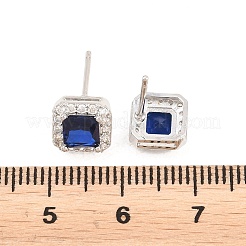 スクエア真鍮マイクロパヴェキュービックジルコニアスタッドピアス  鉛フリー＆カドミウムフリー  長持ちメッキ  ラックめっき  プラチナ  ミックスカラー  8x8mm&nbsp;EJEW-Z164-22P