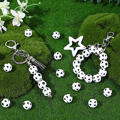 食品グレードシリコンビーズ30個  サッカー  ホワイト  15mm  穴：2mm&nbsp;AJEW-SC0031-21
