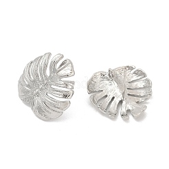 真鍮製スタッドピアスパーツ  カドミウムフリー＆ニッケルフリー＆鉛フリー  カン付き  葉  プラチナ  19x19mm  穴：1.2mm  ピン：0.8mm&nbsp;LS-KK-Z099-04P-03