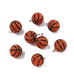 ポリマークレイラインストーンペンダント10個  鉄パーツ  バスケットボールの魅力  シャム  15.5x11.5mm  穴：1.6mm&nbsp;RB-CJ0001-08