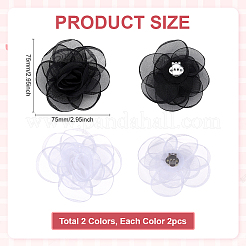 鉄製靴バックルクリップ 4色2個  オーガンジーシフォンフラワー付き  ミックスカラー  75x75mm  2個/カラー&nbsp;HJEW-ME00049