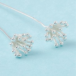 真鍮製フラワーヘッドピン  ヘアDIYアクセサリーのヴィンテージ装飾  カドミウムフリー＆鉛フリー  銀  56mm  ピン: 21ゲージ(0.7mm)&nbsp;LS-KK-G413-03S