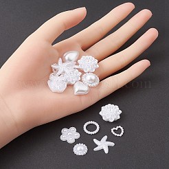 100 個 12 スタイル ABS プラスチック模造パールカボション  花/ハート/涙/ヒトデ/ちょう結び/リング  ホワイト  12~20x12~20x4.5~8mm&nbsp;SACR-YW0001-56