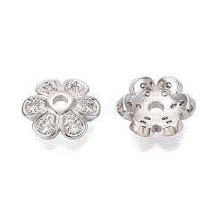 真鍮製マイクロパヴェクリアキュービックジルコニアビーズキャップ  花  プラチナ  10x9x3mm  穴：1.6~1.8mm&nbsp;KK-Q071-07P-02
