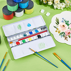 鉄の空の水彩絵の具の鍋  プラスチックグリッド26個付き  ペイントケースアートパレット用品用  長方形  黄緑  73x222x23.5mm  内径：16x13.5mm&nbsp;AJEW-WH0031-65A