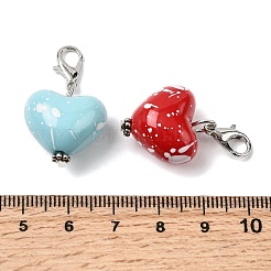 スプレー塗装された不透明アクリルのハートペンダント装飾  合金製カニカン付き  プラチナ  25.5mm&nbsp;HJEW-JM04215-02