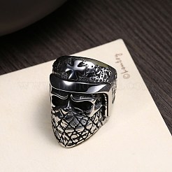 メンズステンレススチールフィンガー指輪  ワイドバンドリング  スカル  アンティークシルバー  usサイズ9（18.9mm）&nbsp;RJEW-BB29866-9