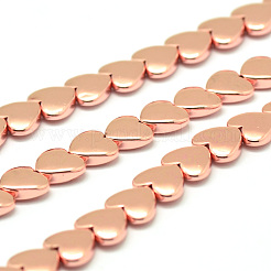 電気メッキ磁気無し合成ヘマタイトビーズ連売り  ハート  ローズゴールドメッキ  10x10x3mm  穴：1mm  約44個/連  16.1インチ（41cm）&nbsp;G-F510-05-10x10mm