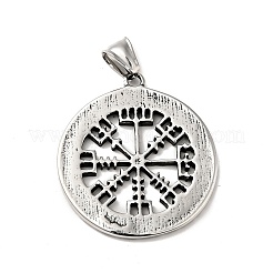 304ステンレススチール製手磨きペンダント  vegvisirチャーム付きフラットラウンド  アンティークシルバー  40x36x2.5mm  穴：4x7.5mm&nbsp;STAS-G280-10AS