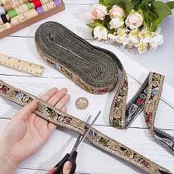 ポリエステル刺繍リボン  布ドレス縫製アクセサリー  ブラック  1-1/8インチ（30mm）&nbsp;OCOR-WH0101-160B