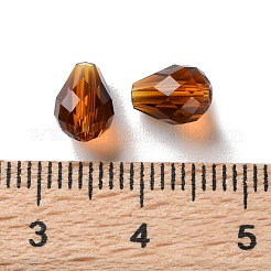 K9ガラス  模造オーストリアクリスタルビーズ  多面カット  ティアドロップ  サドルブラウン  8x6x6mm  穴：1.4mm&nbsp;GLAA-R001-07A