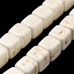 合成ターコイズビーズ連売り  キューブ  ホワイトスモーク  9.5~10x9.5~10x9.5~10mm  穴：1.6mm  約12連売り/ 1000 G&nbsp;TURQ-F009-02D-01