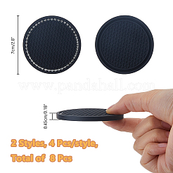 シリコンコースター2種類2セット  フラットラウンド  ブラック  70x4.5mm  4個/セット  1セット/スタイル&nbsp;FIND-FH0009-52