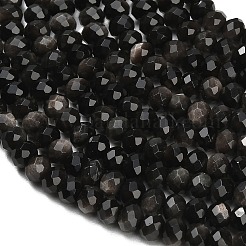 天然銀黒曜石ビーズ連売り  ロンデル  多面カット  7.5~8x5.5~6mm  穴：1mm  約78~80個/連  15.20~15.47''（38.6~39.3センチメートル）&nbsp;G-C280-A02-01