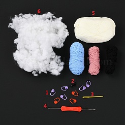 Diy人形かぎ針編みキット  プラスチック製のロッキングステッチメーカーとボタンを含む  ファイバーヤード  コットン  鉄とプラスチックのかぎ針編みのフック  カラフル  2.2x1.6x0.3cm&nbsp;DIY-I053-10