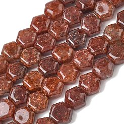 天然の金斑点模様のストロベリークォーツビーズの連  六角  10~10.5x11~11.5x6.5~7mm  穴：1mm  約37~38個/連  15.04~15.16''（38.2~38.5センチメートル）&nbsp;G-G463-A04-10x11mm
