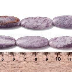 天然レピドライト/パープルマイカストーンビーズ連売り  フラットオーバル  30x12.5x5.5mm  穴：1.2mm  約13個/連  15.20''（38.6センチメートル）&nbsp;G-F808-A01-01