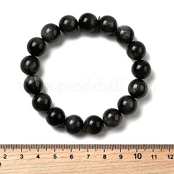 グレードAの天然イーグルアイストーンラウンドビーズストレッチブレスレット（女性用）  ビーズ：12mm  内径：2-3/8インチ（6cm）&nbsp;BJEW-L712-B06-12mm