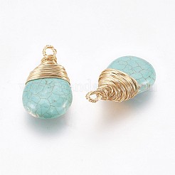 天然石ハウライトペンダント  真鍮パーツ  染め  ティアドロップ  ゴールドカラー  27~28.5x15x7mm  穴：2.5mm&nbsp;G-P405-H01