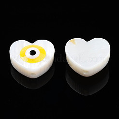 天然淡水シェルビーズ  エナメル  ナザールボンジュウ付きハート  ミックスカラー  9~10x9.5~11x4mm  穴：0.8mm&nbsp;SHEL-N003-21