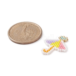 手作り日本産シードビーズ  織機模様  傘  カラフル  25x20x2mm&nbsp;PALLOY-MZ00038