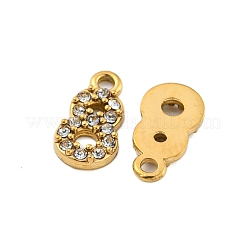 304ステンレスペンダント  クリスタルラインストーン付き  数字のチャーム  14KGP本金メッキ  数  9x4.5x1mm  穴：1mm&nbsp;STAS-L080-002G-08