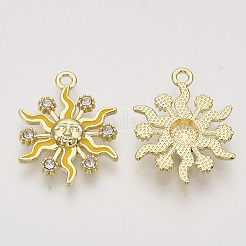 合金エナメルチャーム  クリスタルラインストーン付き  ライトゴールド  太陽  ゴールド  24x18.5x3mm  穴：2mm&nbsp;LS-ENAM-N051-20A