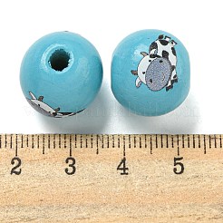 天然木ヨーロッパビーズ  大穴ビーズ  牛の模様で丸い  空色  16mm  穴：4mm&nbsp;WOOD-F014-01B