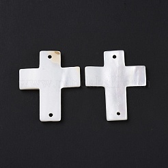 天然淡水シェルコネクタチャーム  宗教クロスリンク  貝殻色  30~31x26~27.5x1.5~2.7mm  穴：1.6mm&nbsp;SSHEL-C011-05
