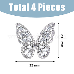 4個4スタイルのラインストーンバタフライオープンカフリングセット  合金ワイドリング  プラチナ  内径：15.8~18.8mm  1個/スタイル&nbsp;RJEW-FI0001-14