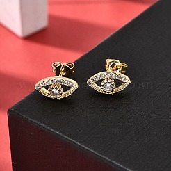 アイブラスマイクロパヴェクリアキュービックジルコニアスタッドピアス  カドミウムフリー＆鉛フリー  ゴールドカラー  6.5x11.5mm&nbsp;EJEW-A135-01G