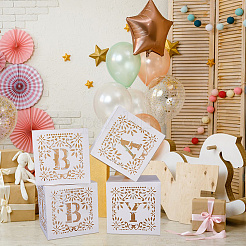 ペット用収納ボックス付き紙4個  四角いケースをくり抜く  ホワイト  25x25x25cm&nbsp;CON-WH0095-192