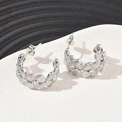 真鍮製 マイクロパヴェ キュービックジルコニア スタッドピアス 女性用  花  ハーフフープピアス  長持ちメッキ  ラックめっき  鉛フリー＆カドミウムフリー  プラチナ  19.5x9mm&nbsp;KK-CBA760A-08P