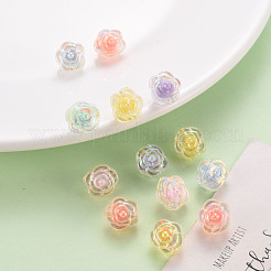 透明なアクリルビーズ  二層ビーズ  ABカラー  花  ミックスカラー  11.5x11x10.5mm  穴：2mm&nbsp;X-TACR-T024-06B