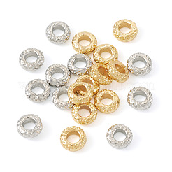 20個2色真鍮スペーサービーズ  溝 平ら 丸い  本物の金メッキと本物のプラチナメッキ  6x2.5mm  穴：3mm  10個/カラー&nbsp;KK-TA0008-73