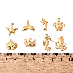海のテーマ 201 ステンレススチールペンダント  ミックスシェイプチャーム  ゴールドカラー  11~19.5x8~13x2~3mm  穴：1~1.2mm  8個/セット&nbsp;STAS-F348-01C-G