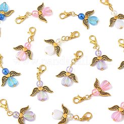 32個 4スタイル アクリル&合金 ハートエンジェルペンダントデコレーション  合金製カニカン付き  アンティークゴールデン＆ゴールデン  ミックスカラー  363mm  8個/スタイル&nbsp;HJEW-FS00040-04