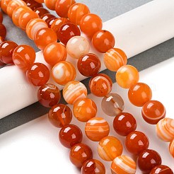 天然石縞瑪瑙/バンデットアゲートビーズ連売り  染め  ラウンド  オレンジ  10mm  穴：1.2mm  約19個/連  7.60''（19.3センチメートル）&nbsp;G-Z060-A01-C17