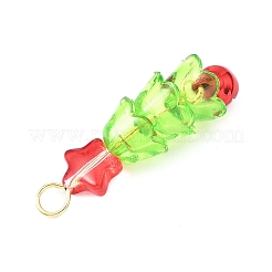 ガラスとアクリルのペンダント  クリスマスツリー  真鍮ベルと304ステンレススチールループ付き  カラフル  35.5x10x10mm  穴：3.5mm&nbsp;PALLOY-JF04577
