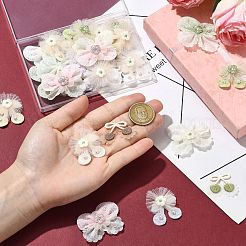 27個 9スタイルのレースとccb刺繍縫製繊維  DIYアクセサリー  花とちょう結び  ミックスカラー  34~38x42~46x8~9mm&nbsp;DIY-CJ0003-20