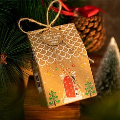 クリスマステーマギフトスイーツ紙箱  ラベル付き  ペーストと麻縄  折りたたみボックス  クリスマスに飾る  ミックスカラー  16x12cm  24個/セット&nbsp;CON-H014-21