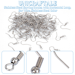 316サージカルステンレススチール製ピアスフック100組  水平ループ付き  耳ワイヤー  ステンレス鋼色  20.5x20x3mm  穴：2mm&nbsp;STAS-UN0058-55