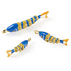 3個 3スタイルラックメッキ真鍮ペンダント  キュービックジルコニアエナメル  魚のチャーム  長持ちメッキ  鉛フリー＆カドミウムフリー  ダークブルー  26.5~46x8~10.5x6~7.5mm  穴：2.5~4x1.5~2.5mm  1個/スタイル&nbsp;KK-TA0008-61B