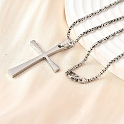 304ステンレススチールペンダントネックレス  ベネチアンチェーンと手作業で磨かれたペンダント付き  クロス  ステンレス鋼色  17.83インチ（45.3cm）  corss：40x28mm&nbsp;NJEW-P329-03C-P