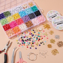 DIYジュエリーキット  ポリマー粘土ビーズを含む  アクリルビーズ  合金製カニカン  鉄パーツ  真鍮製パーツ  炭素鋼ペンチ  鉄のビーズピンセット  ミックスカラー  6x1mm  穴：2mm&nbsp;DIY-YW0002-53